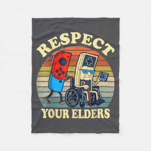 Respect Your Elders Retro Gaming Funny Gamer Contr Fleece Blanket