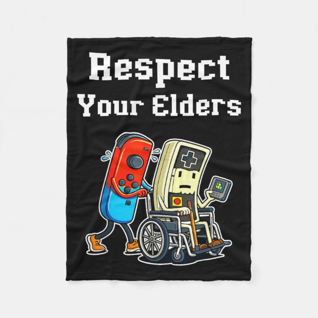 Respect Your Elders Retro Gaming Funny Gamer Contr Fleece Blanket (Front)