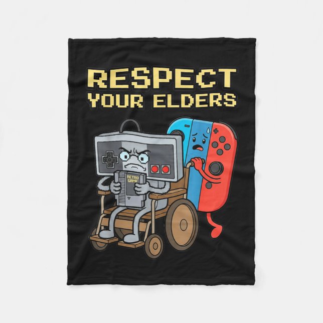 Respect Your Elders Retro Gaming Funny Gamer Contr Fleece Blanket (Front)