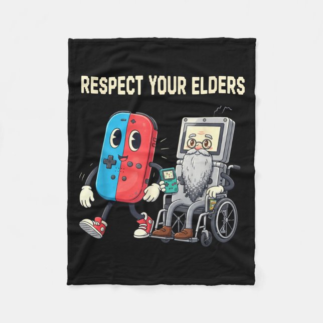 Respect Your Elders Retro Gaming Funny Gamer Contr Fleece Blanket (Front)