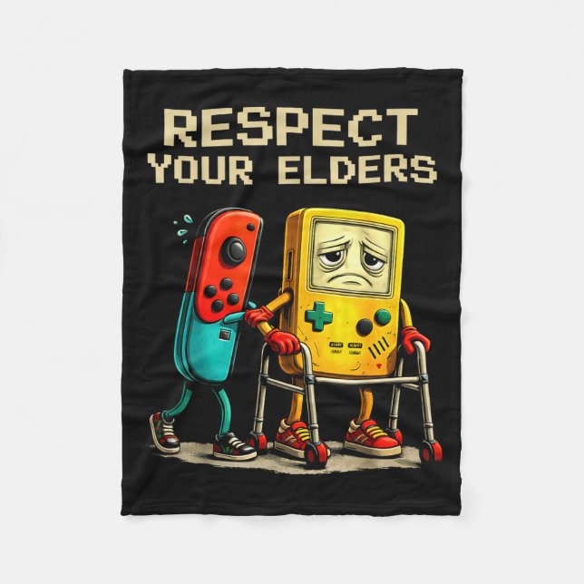 Respect Your Elders Retro Gaming Funny Gamer Contr Fleece Blanket (Front)