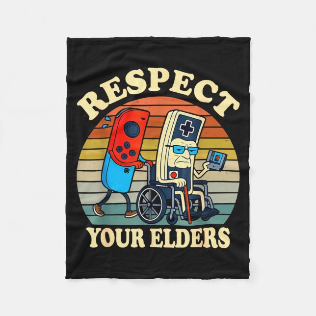 Respect Your Elders Retro Gaming Funny Gamer Contr Fleece Blanket (Front)