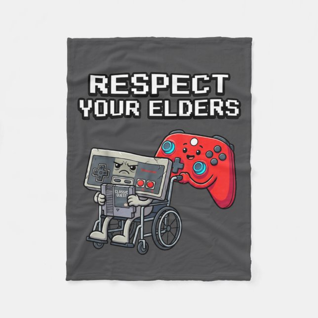 Respect Your Elders Retro Gaming Funny Gamer Contr Fleece Blanket (Front)