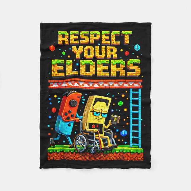 Respect Your Elders Retro Gaming Funny Gamer Contr Fleece Blanket (Front)
