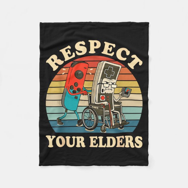 Respect Your Elders Retro Gaming Funny Gamer Contr Fleece Blanket (Front)