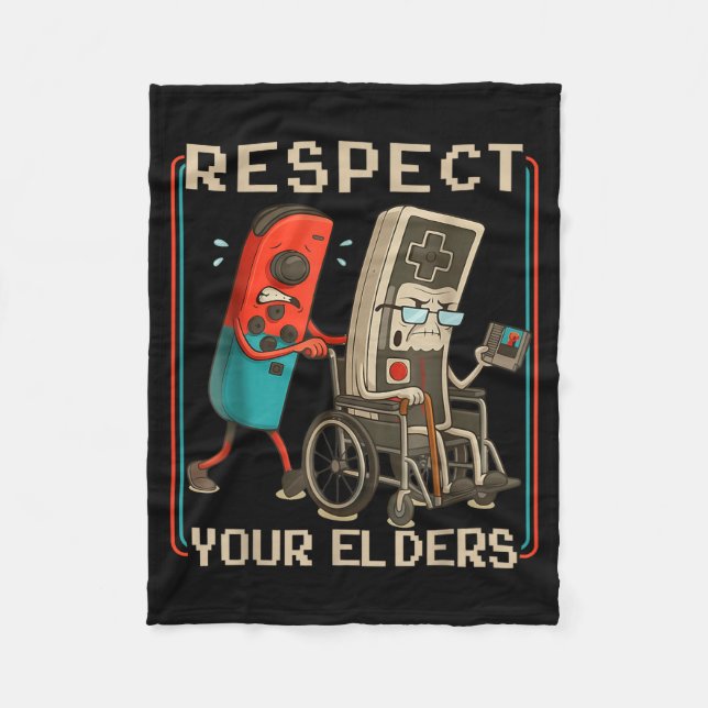 Respect Your Elders Retro Gaming Funny Gamer Contr Fleece Blanket (Front)