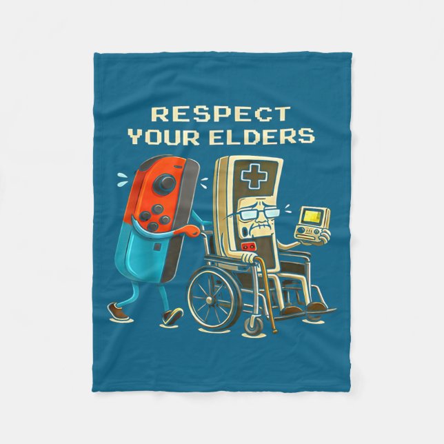 Respect Your Elders Retro Gaming Funny Gamer Contr Fleece Blanket (Front)