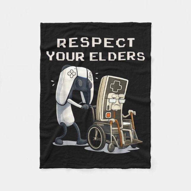 Respect Your Elders Retro Gaming Funny Gamer Contr Fleece Blanket (Front)