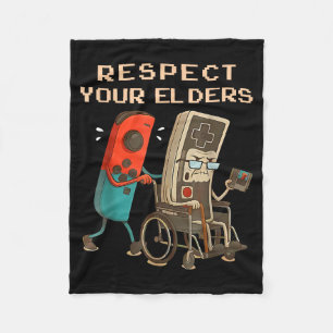 Respect Your Elders Retro Gaming Funny Gamer Contr Fleece Blanket