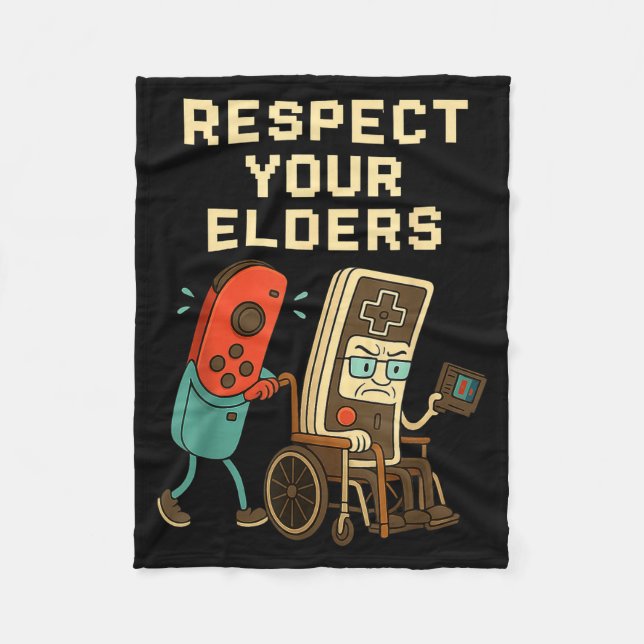 Respect Your Elders Retro Gaming Funny Gamer Contr Fleece Blanket (Front)