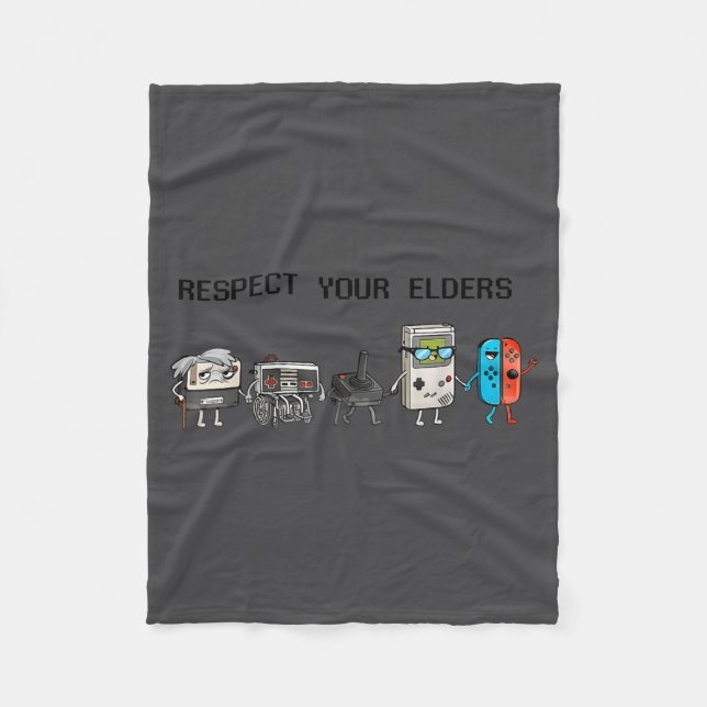 Respect Your Elders Retro Gaming Funny Gamer Contr Fleece Blanket (Front)