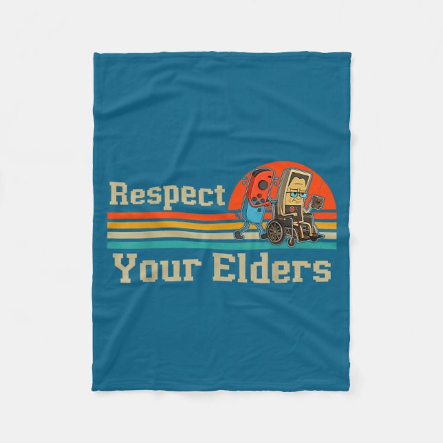 Respect Your Elders Retro Gaming Funny Gamer Contr Fleece Blanket (Front)