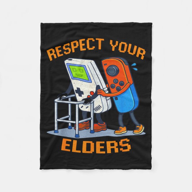 Respect Your Elders Retro Gaming Funny Gamer Contr Fleece Blanket (Front)