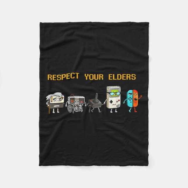 Respect Your Elders Retro Gaming Funny Gamer Contr Fleece Blanket (Front)