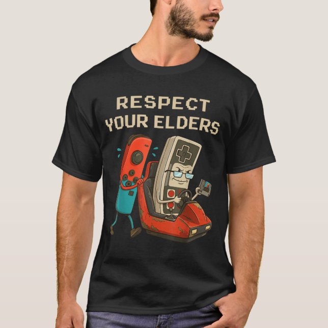 Respect Your Elders Retro Gaming Funny Gamer Contr T-Shirt (Front)