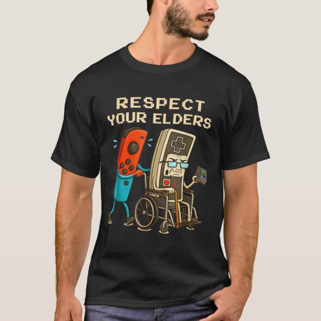 Respect Your Elders Retro Gaming Funny Gamer Contr T-Shirt (Front)