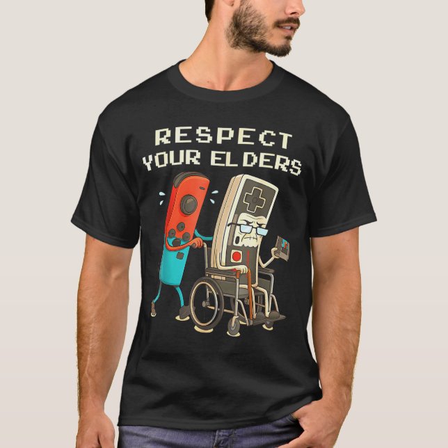 Respect Your Elders Retro Gaming Funny Gamer Contr T-Shirt (Front)