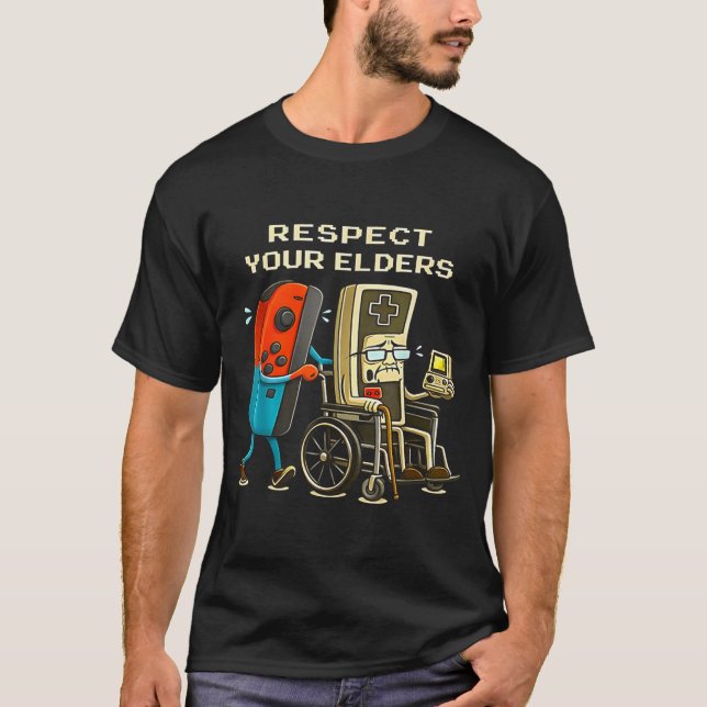 Respect Your Elders Retro Gaming Funny Gamer Contr T-Shirt (Front)