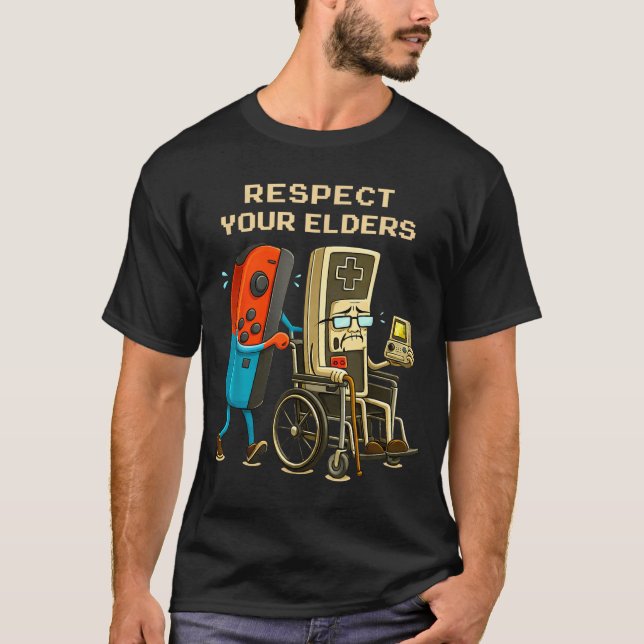 Respect Your Elders Retro Gaming Funny Gamer Contr T-Shirt (Front)