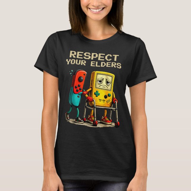 Respect Your Elders Retro Gaming Funny Gamer Contr T-Shirt (Front)