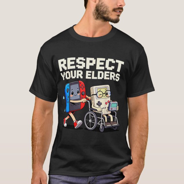 Respect Your Elders Retro Gaming Funny Gamer Contr T-Shirt (Front)