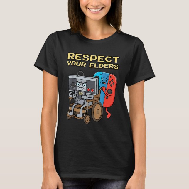 Respect Your Elders Retro Gaming Funny Gamer Contr T-Shirt (Front)