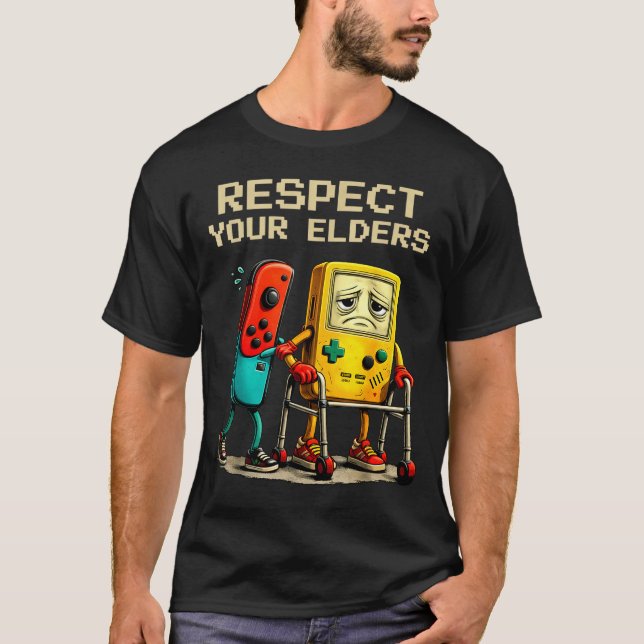 Respect Your Elders Retro Gaming Funny Gamer Contr T-Shirt (Front)
