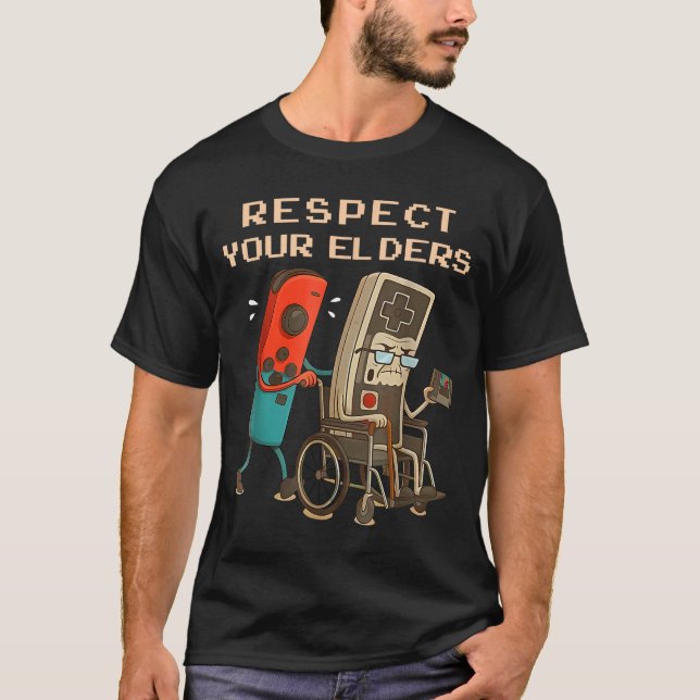 Respect Your Elders Retro Gaming Funny Gamer Contr T-Shirt (Front)