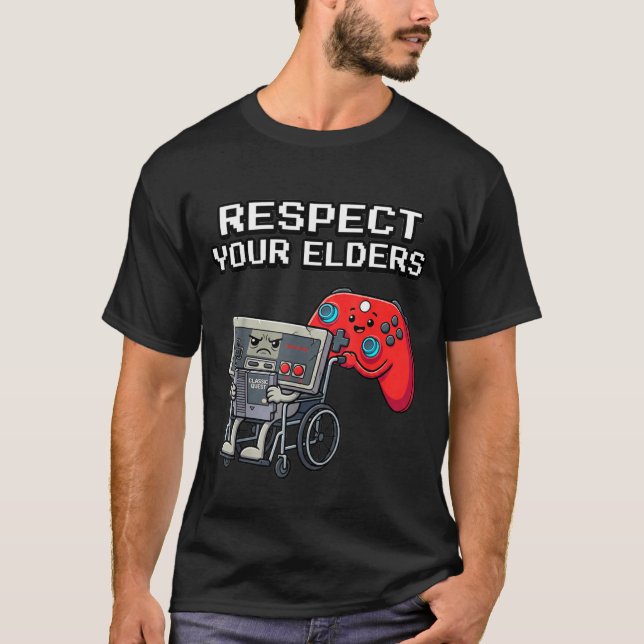 Respect Your Elders Retro Gaming Funny Gamer Contr T-Shirt (Front)