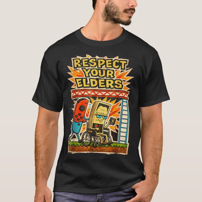 Respect Your Elders Retro Gaming Funny Gamer Contr T-Shirt (Front)
