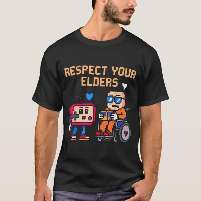 Respect Your Elders Retro Gaming Funny Gamer Contr T-Shirt (Front)