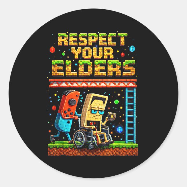 Respect Your Elders Retro Gaming Xel Gamer Control Classic Round Sticker (Front)