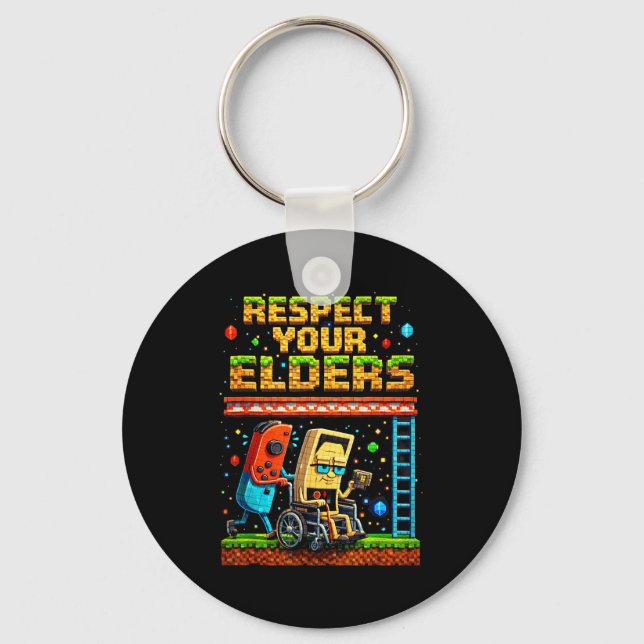 Respect Your Elders Retro Gaming Xel Gamer Control Key Ring (Front)