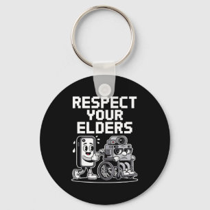 Respect Your Elders Retro Tech Camera Phone Cartoo Key Ring