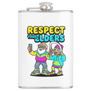 Respect Your Elders Selfie Grandpa Funny Gen Z Hip Flask