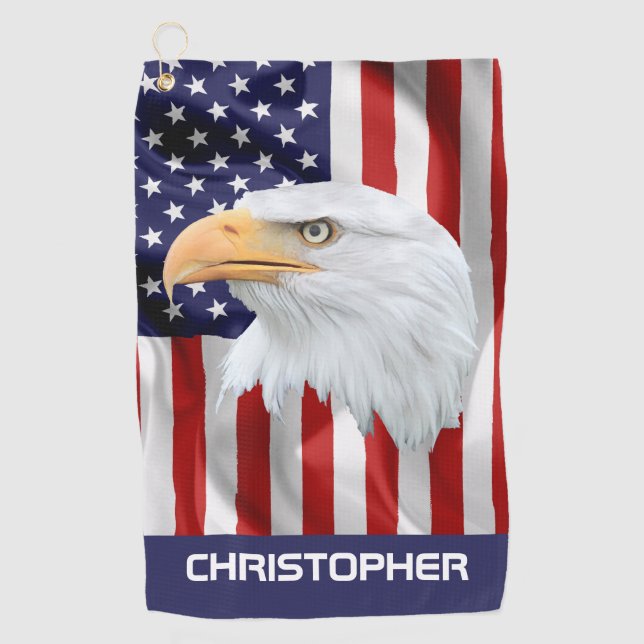 Respectable Eagle, The American Flag, Patriotic Golf Towel (Front)