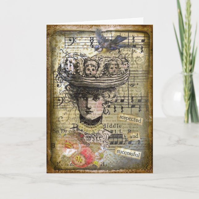 Respected Vintage Woman Mixed Media Collage Card (Front)