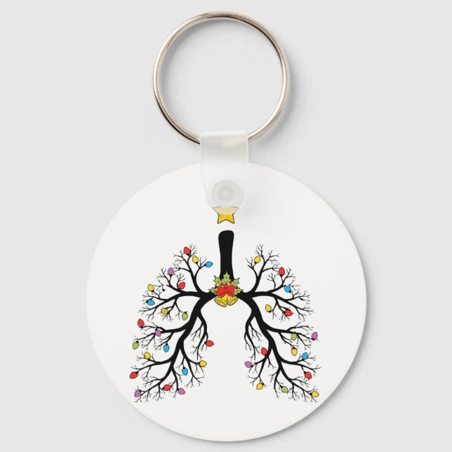Respiratory Therapist Christmas Tree Lights Pulmon Key Ring (Front)