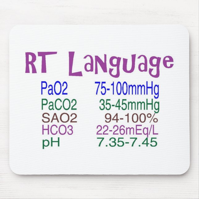 Respiratory Therapist "language" Blood Gasses Mouse Mat (Front)