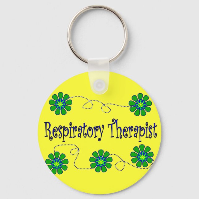 Respiratory Therapist Retro Flowers Design Key Ring (Front)