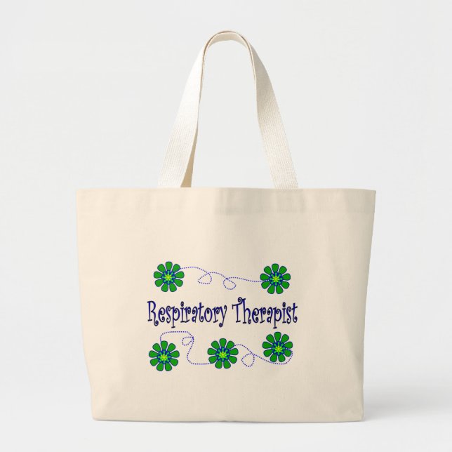 Respiratory Therapist Retro Flowers Design Large Tote Bag (Front)