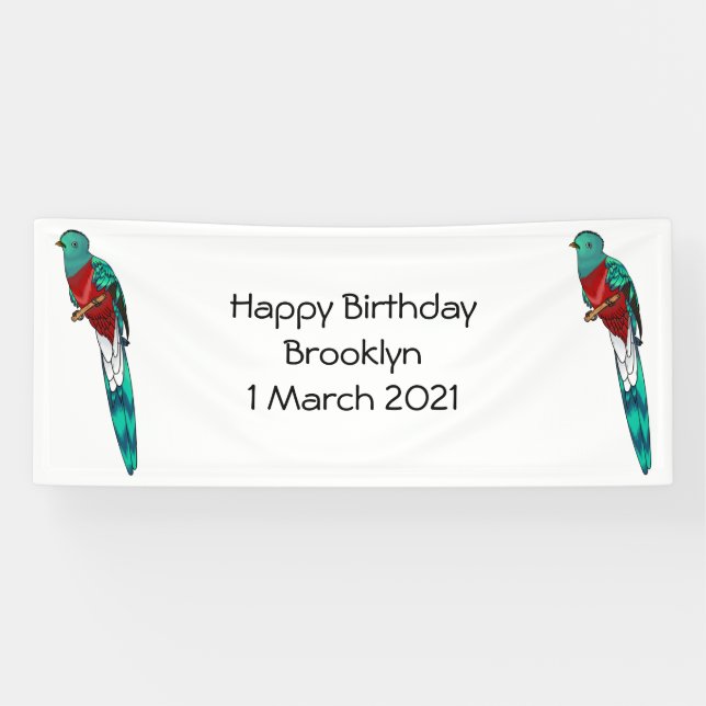 Resplendent quetzal bird cartoon illustration  banner (Horizontal)