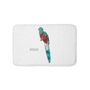 Resplendent quetzal bird cartoon illustration bath mat