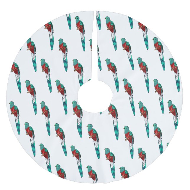 Resplendent quetzal bird cartoon illustration brushed polyester tree skirt (Front)