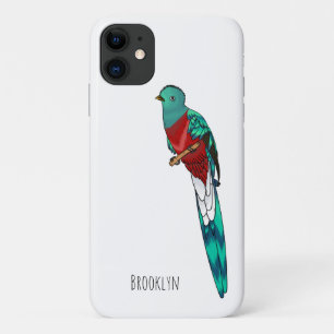 Resplendent quetzal bird cartoon illustration  iPhone 11 case