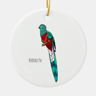 Resplendent quetzal bird cartoon illustration  ceramic tree decoration