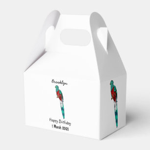 Resplendent quetzal bird cartoon illustration favour box
