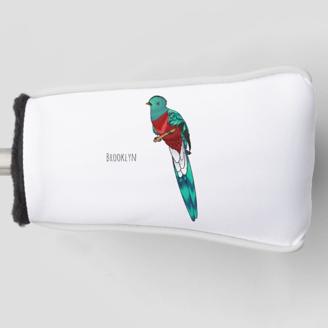 Resplendent quetzal bird cartoon illustration  golf head cover (Front)