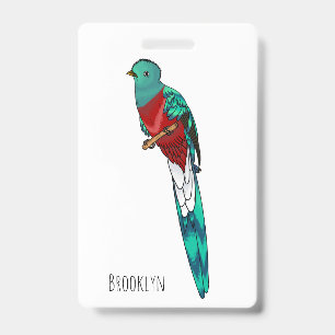 Resplendent quetzal bird cartoon illustration ID badge