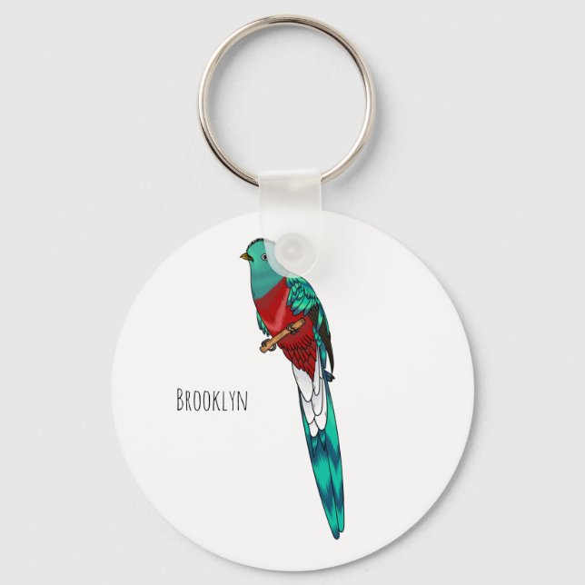 Resplendent quetzal bird cartoon illustration key ring (Front)